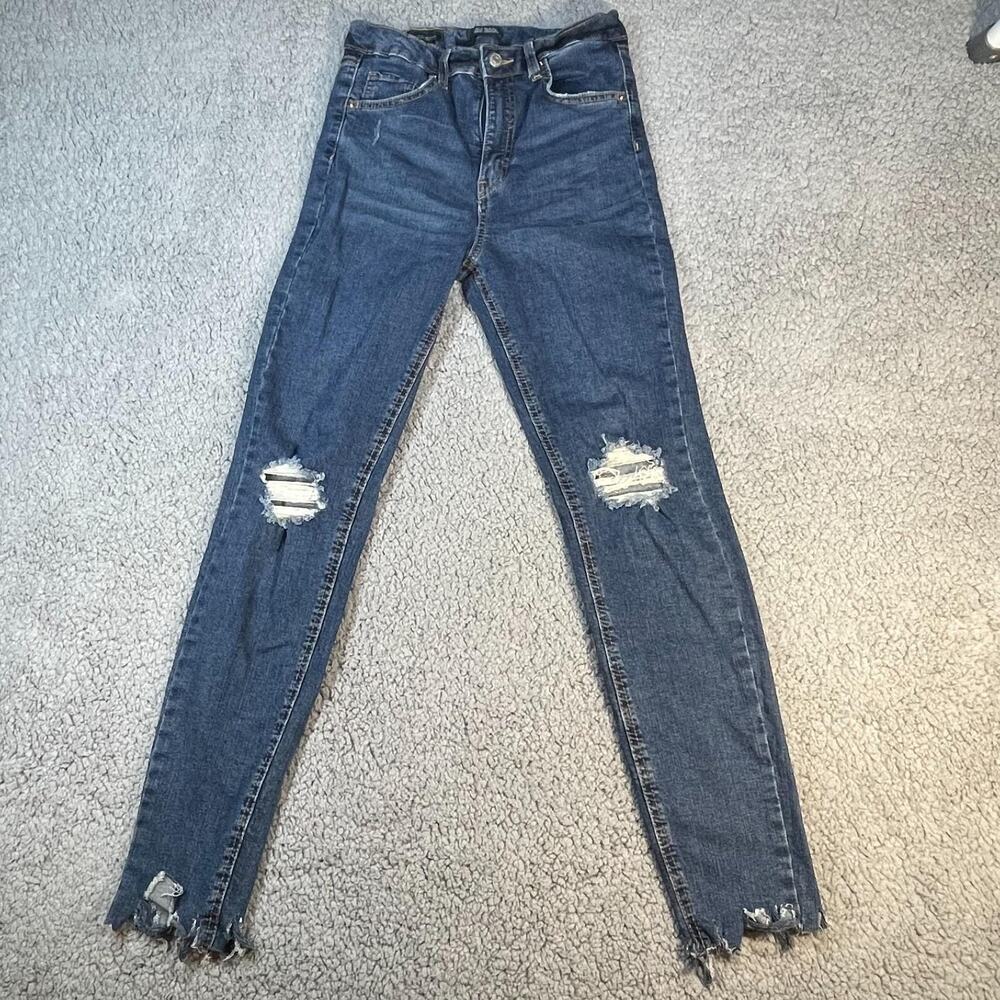 Wild Fable Jeans Womens Small Blue High Rise Skinny Distressed Raw Hem Ripped